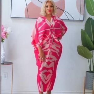 Crinkle Pleated Abstract Print Midi Dress